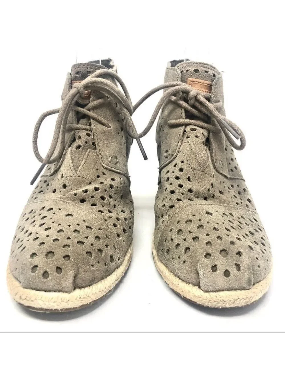 ** TOMS Perforated Tan Suede Espadrille Wedge Desert Boots Size 7.5